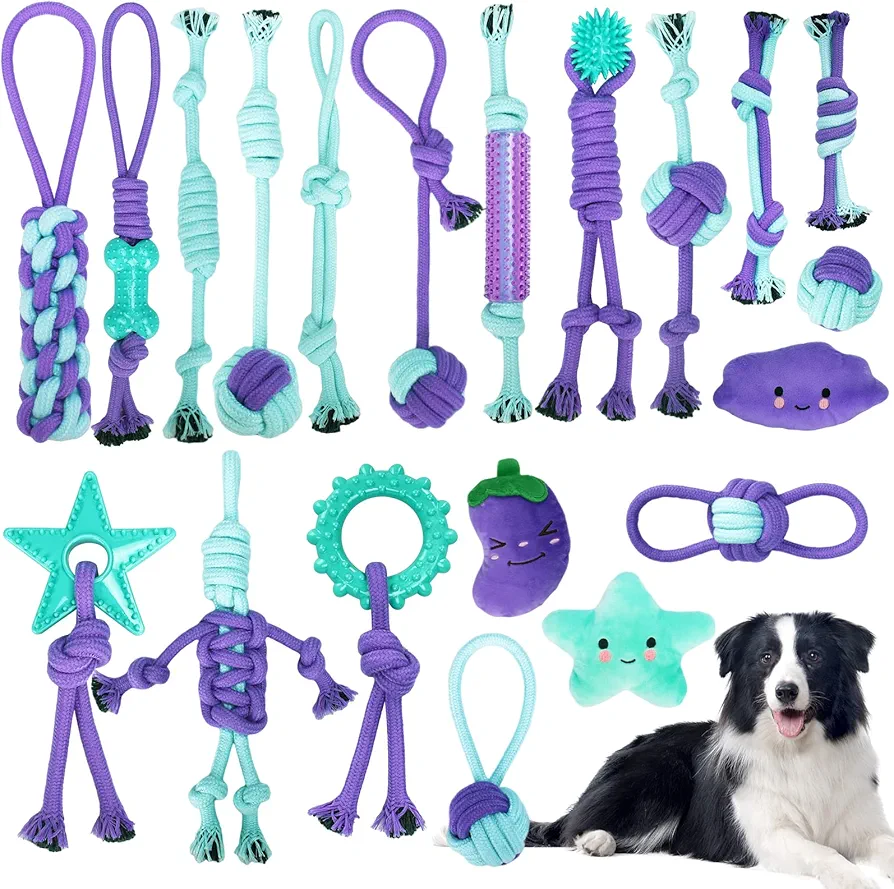 TAVADA Juguete Interactivo para Morder para Perros pequeños/Medios/Grandes, 20pcs, Cuerda de Algodón Durable Masticable para Cachorros