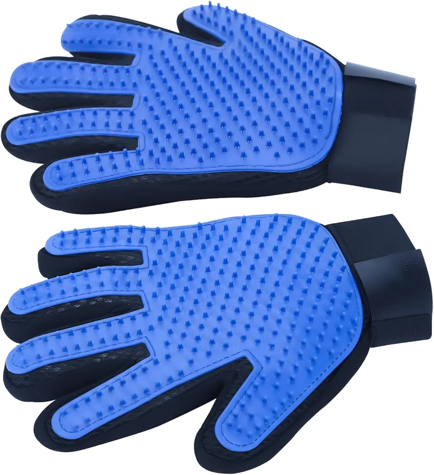 XIKAYA Guantes para Mascotas，Cepillo para Gatos，Cepillo Perro，Diseño Mejorado de 5 Dedos, Cepillo encriptado de cerdas Suaves，Ideal para Perros y Gatos de Pelo Largo y Corto - 2 Piezas (Azul)