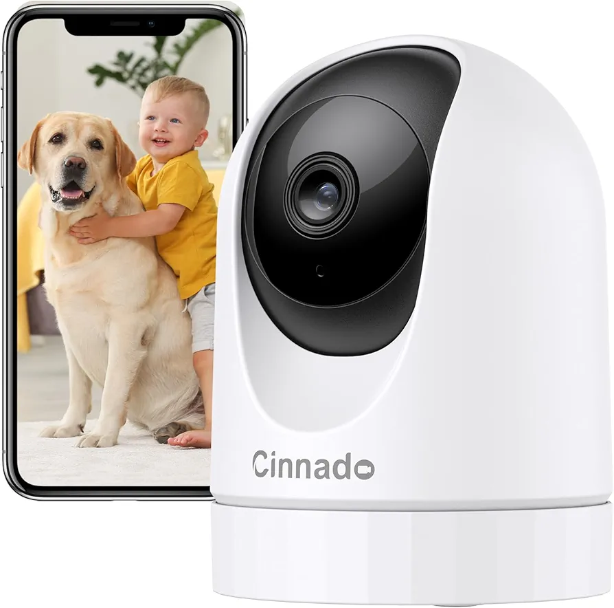 Cinnado Camara Vigilancia WiFi Interior - 2K Cámara Bebe con Seguimiento de Movimiento, Camaras Domicilio WiFi IP 360°, Visión Nocturna, 24/7 Grabación en Tarjeta SD, Compatible con Alexa