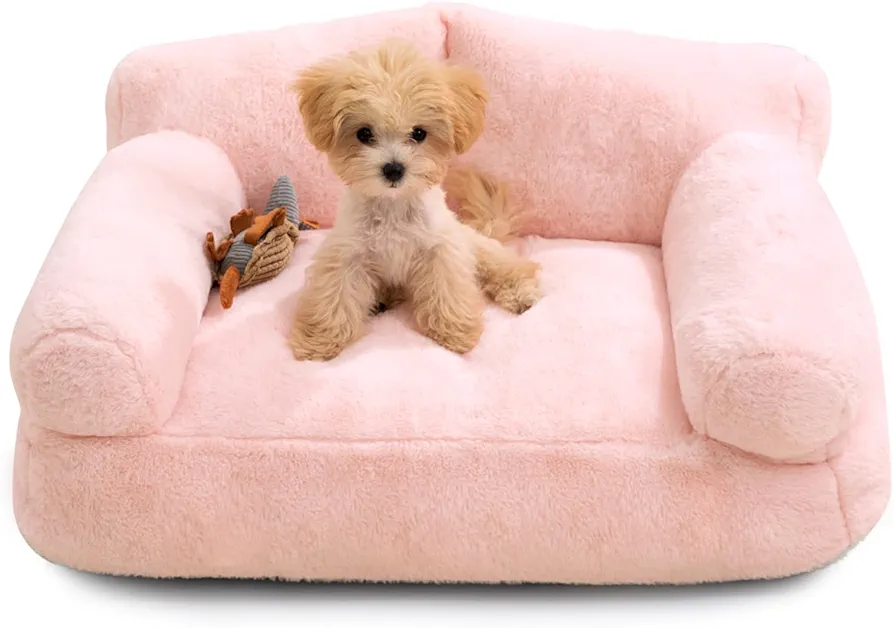 Hollypet Cama para Gatos Cama para Perros Pequeños, Sofá de Felpa Esponjoso para Gatos y Cachorros, Sofá Nido Suave y Transpirable para Mascotas, Rosa