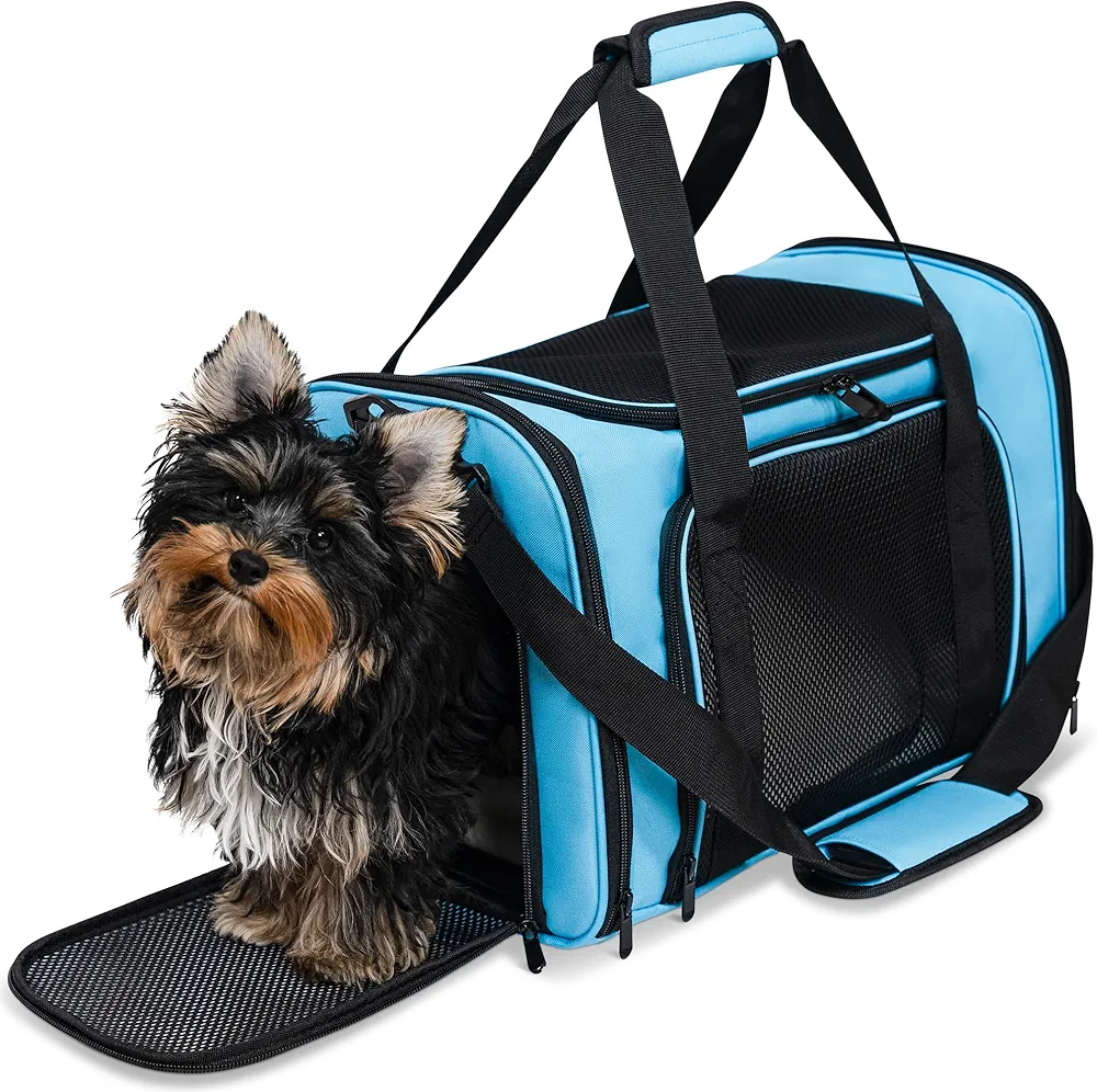 Valtrove Transportín para perros y gatos medianos, azul – Caja plegable para coche y viajes – Caja de transporte para perros y gatos – Bolsa de transporte para perros y gatos