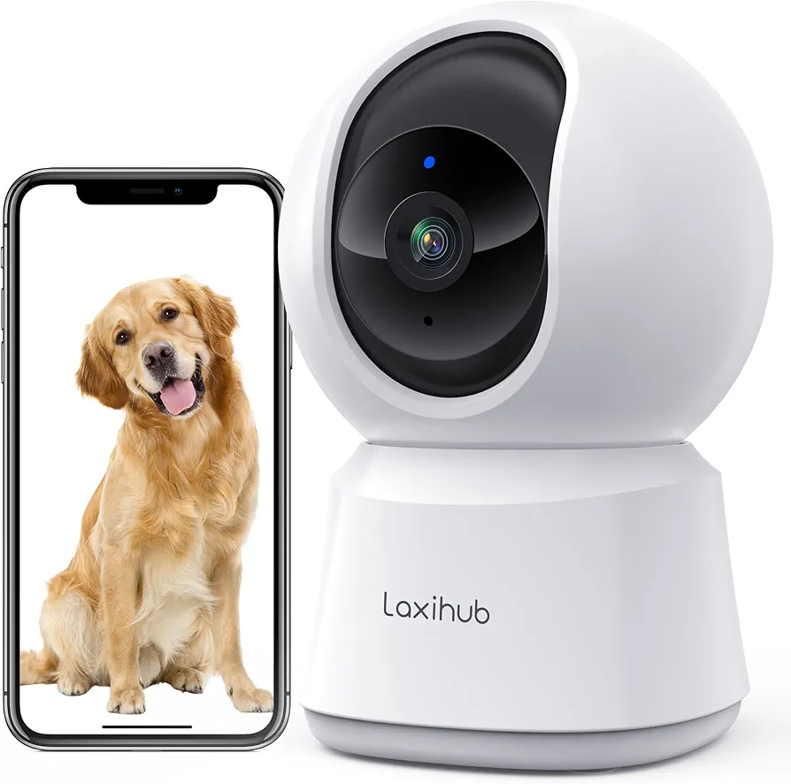 LAXIHUB 2.4GHz Camaras Vigilancia Domicilio WiFi, 2K/3MP Camara Vigilancia WiFi Interior con Visión Nocturna, PTZ 355° Cámara en Casa para Perros, Audio Bidireccional, Compatible con Alexa & App