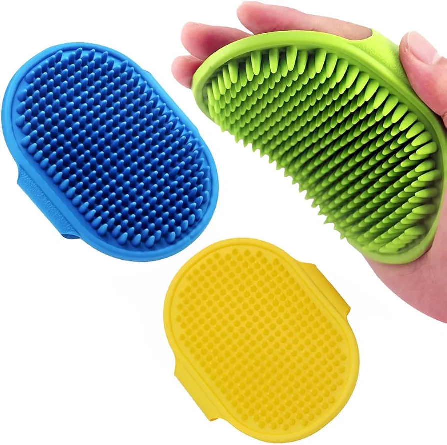 BIRLOZA 3 cepillos de baño para perros cepillo de baño para mascotas peine de goma con mango ajustable para perros y gatos de pelo largo