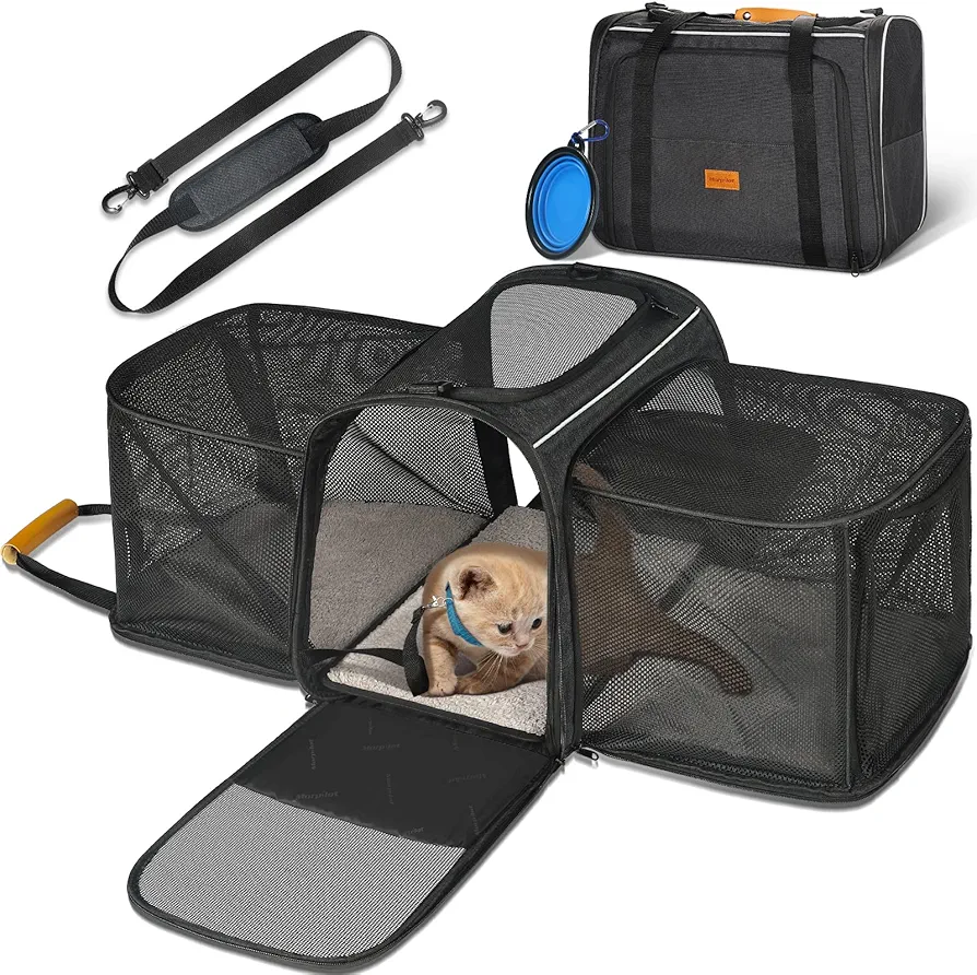 Transportador para Gatos, Morpilot Bolso expandible de 2 Lados para Gatitos y Cachorros de hasta 7 kg, Bolso Plegable de Viaje para Gatos Aprobado por la aerolínea con Almohadilla Lavable 45x36x30cm