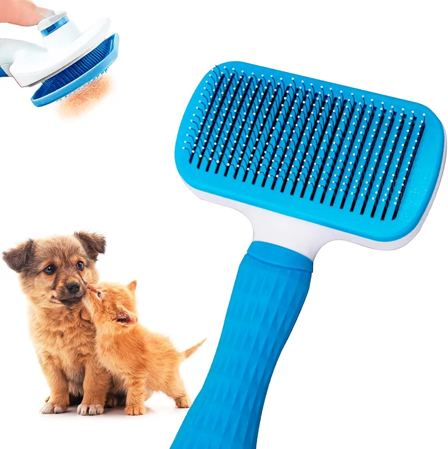 Edipets, Cepillo para Perros y Gatos, para Pelo Largo, Quitapelo, Púas de Acero y Silicona, Quitar Pelo Muerto, Ergonómico, Accesorios mascotas (Azul)