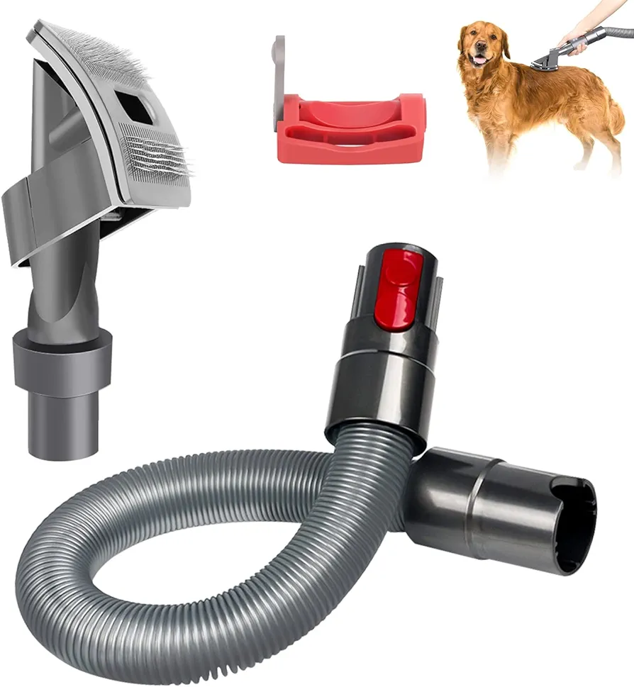 munloo Cepillo Apirador Mascotas para Dyson, Peine Aspirador para Perros, Cepillos Pelo Medio/Largo de Perro con Manguera Flexible y Bloqueo de Gatillo, para Dyson V7 V8 V10 V11 V12 V15