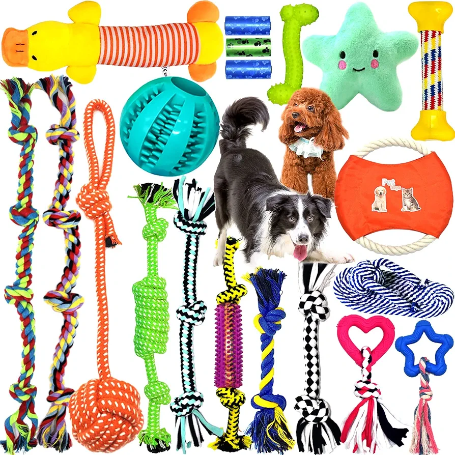 MULEVIP Juguetes para Perros 20pc Grupo de Juguetes para Perros Durable Masticable Cuerda Herramientas de Entrenamiento para Cachorros Pequeños Medianos Grandes Perros