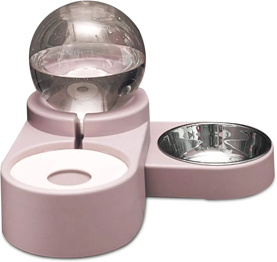 Fidofox Comedero Bebedero Perros y Gatos. Comedero Doble Bebedero dispensador automático Agua Mascotas.. (Rosa)