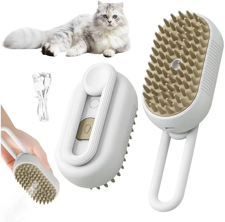 Cepillo De Vapor Para Gatos, Cepillo para Perros, Cepillo De Vapor 3 En 1 Para Gatos, Peine Para Gatos, Cepillo para Gatos, Peine para Perros, Peine Para Quitar El Pelo De Mascotas. (Blanco)