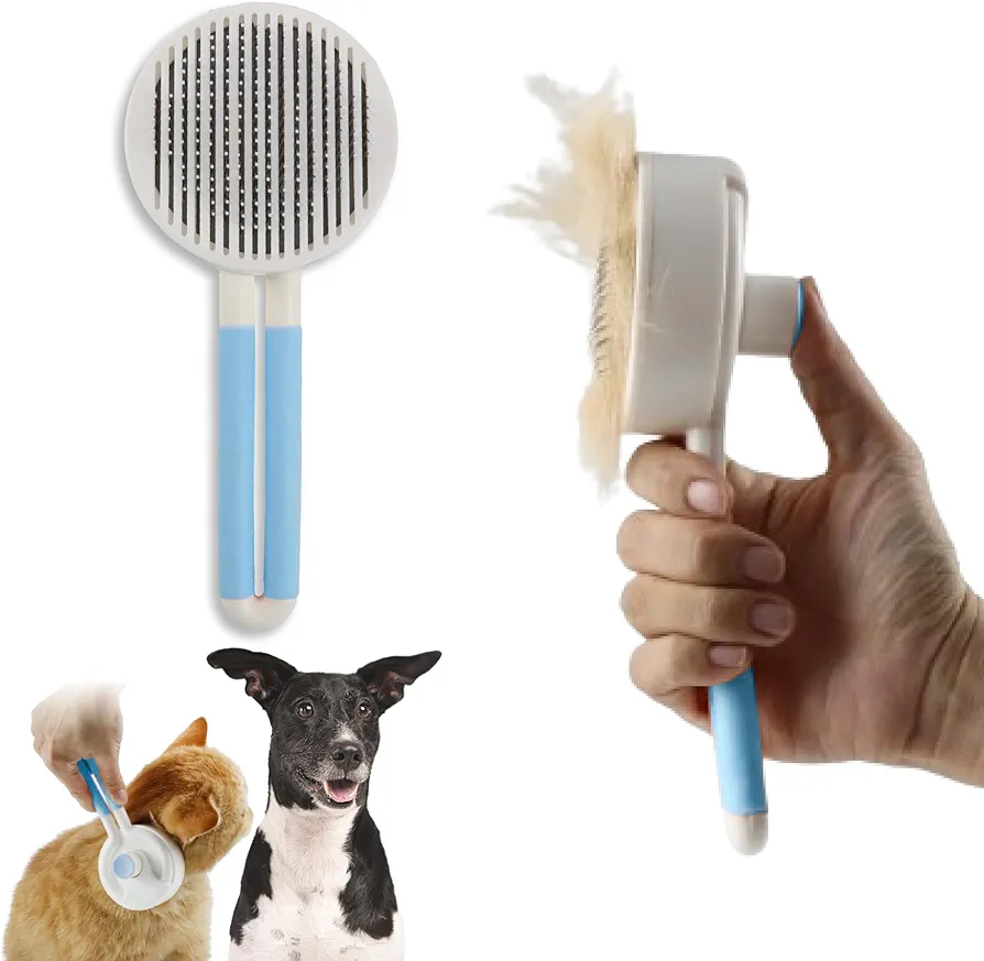 DistriPet Cepillo Gato, Cepillo Perro, Peine Suave con Botón para Extraer y Quitar Pelos con Pelo Largo y Corto. Ideal para Masajes. Rastrillo para Mascotas Pequeñas, Medianas y Grandes.