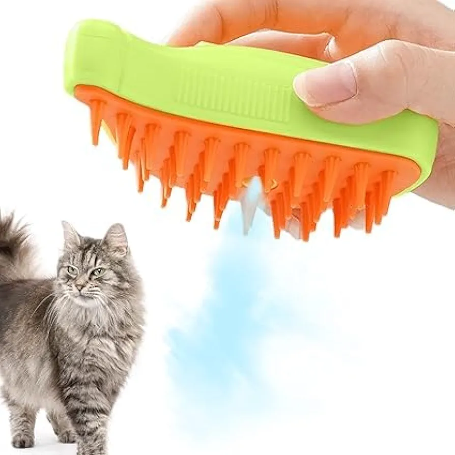 Cepillo de perro gato de vapor, 3 en 1 peine de masaje en spray para gatos, cepillo de perro de pelo largo/corto con cargador USB, con depósito de agua, cepillo para gatos para masaje verde)