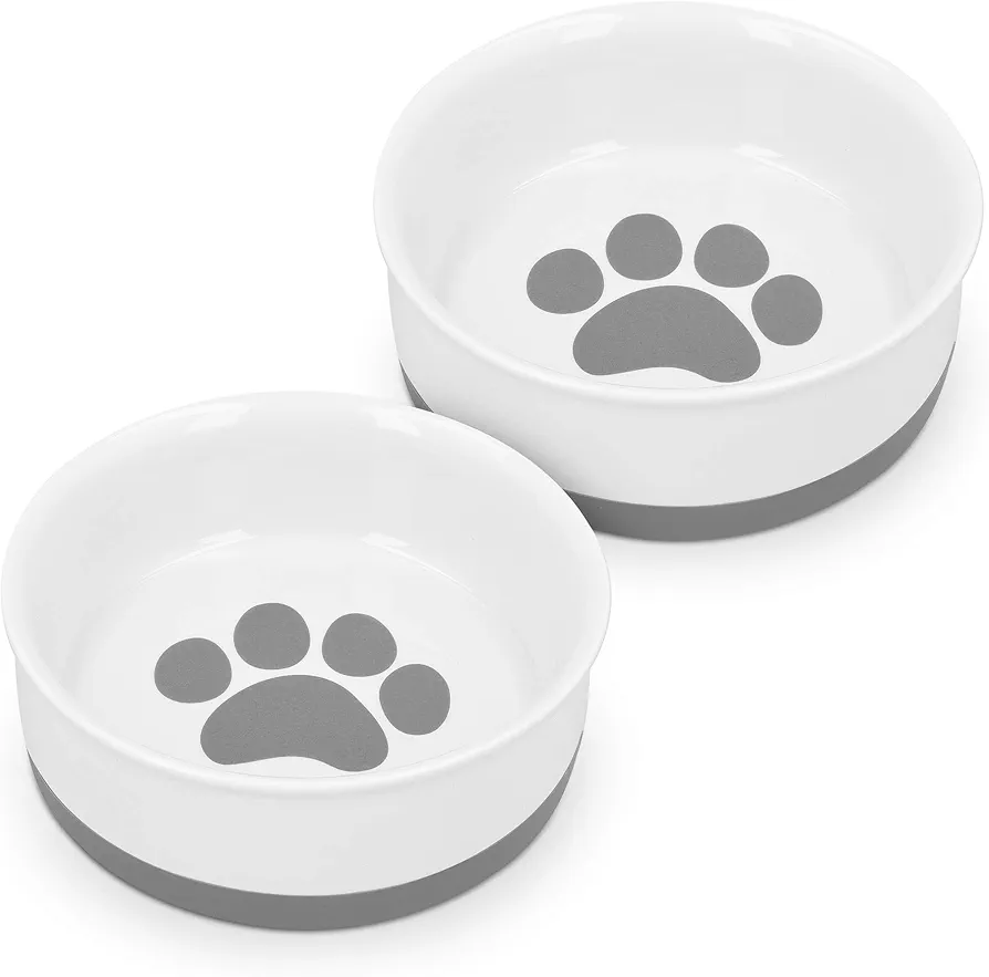 Navaris Comedero y Bebedero para Mascotas - 2X Cuenco Antideslizante de Porcelana para Agua Comida para Perros gatos Conejos - Apto para lavavajillas