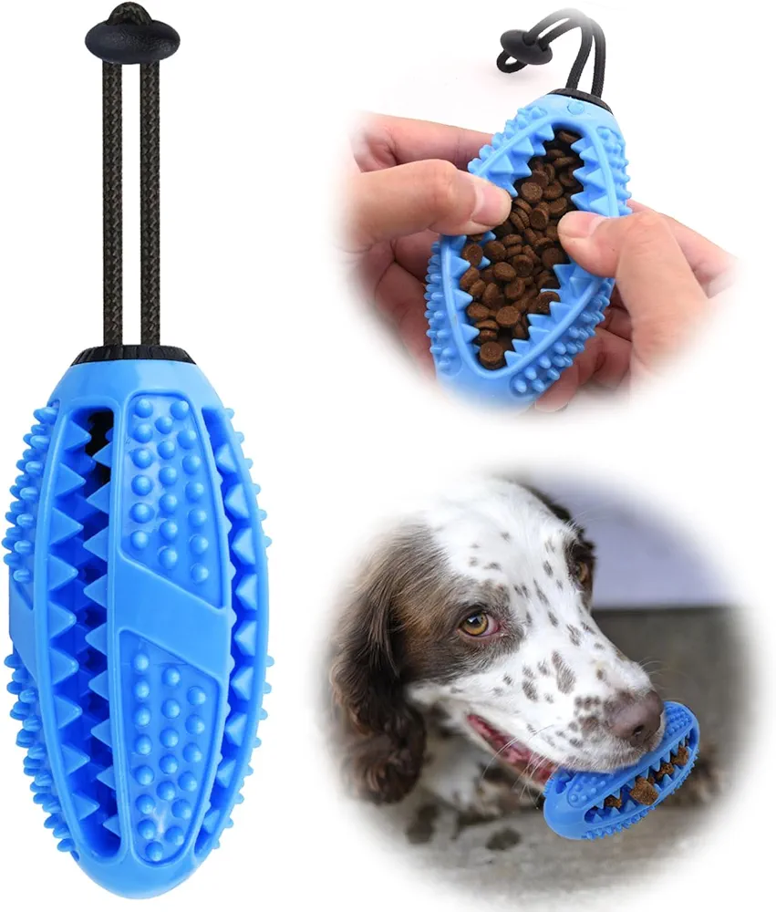 onebarleycorn – Cepillo de Dientes para Perro, Juguete para Masticar Pelota de Entrenamiento para Cachorros Cuidado Dental Limpieza de Dientes no tóxica Goma Natural Resistente a mordidas (Azul)