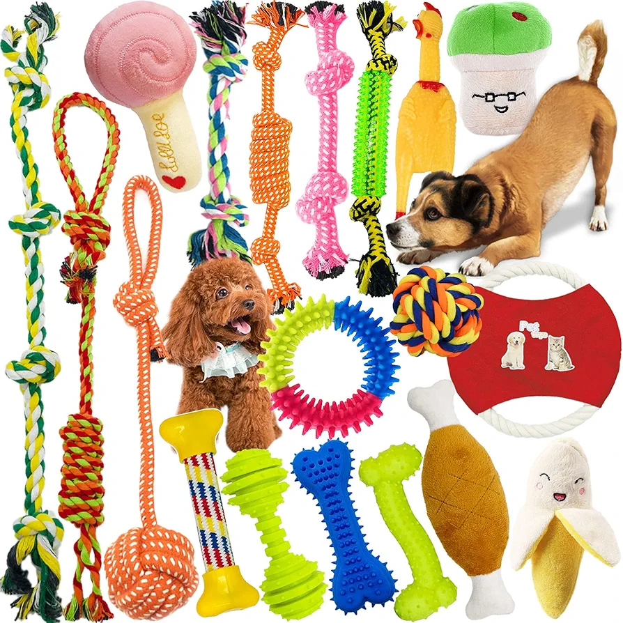 Juguetes para Perros,MAISITOO 19 Pcs Juguete para Morder para Perro,Durable Masticable Cuerda,Cuerda Juguete Interactivo de algodón con Nudo para Masticar para Mantener a Perro Sano