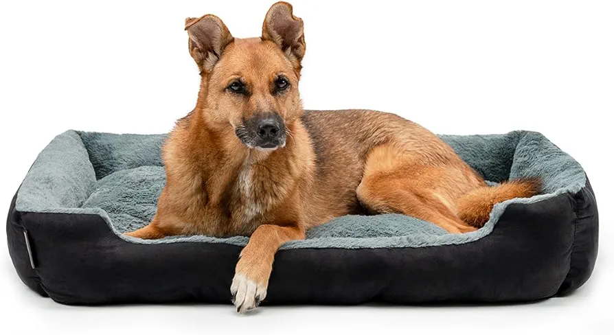 lionto Cama para Perros con cojín Reversible y Base Antideslizante, cojín para Mascotas con Entrada Baja para Perros y Gatos, 90x70 cm, cojín para Perros Acogedor, Negro/Gris