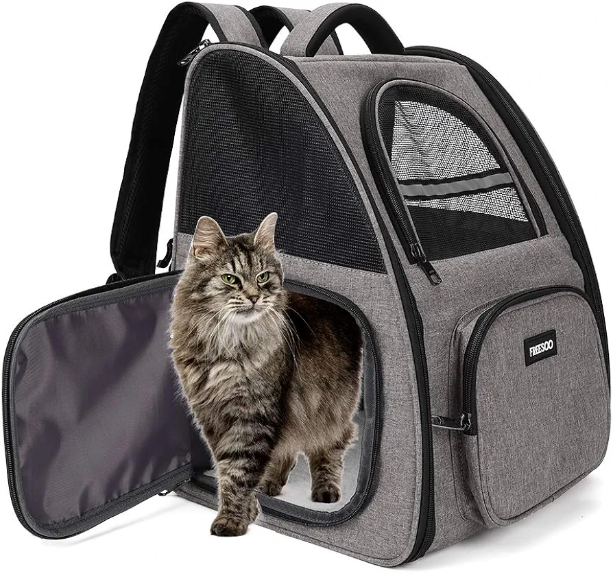 FREESOO Transportin Gato Mochilas para Gatos y Perro Bolsa para Mascotas Transporte Plegable Portador de Viaje Transpirable Carga Máxima 6.5 kg para Vajar en Tren/Automóvil/Restaurante/Avión