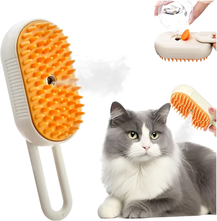 Cepillo De Vapor Para Gatos,Cepillo Vapor Para Perro 3 En 1,Steamy Cat Brush,Cepillo De Vapor Multifuncional,Cepillo De Vapor Autolimpiante Para Gatos Para Perros De Pelo Largo o Corto.