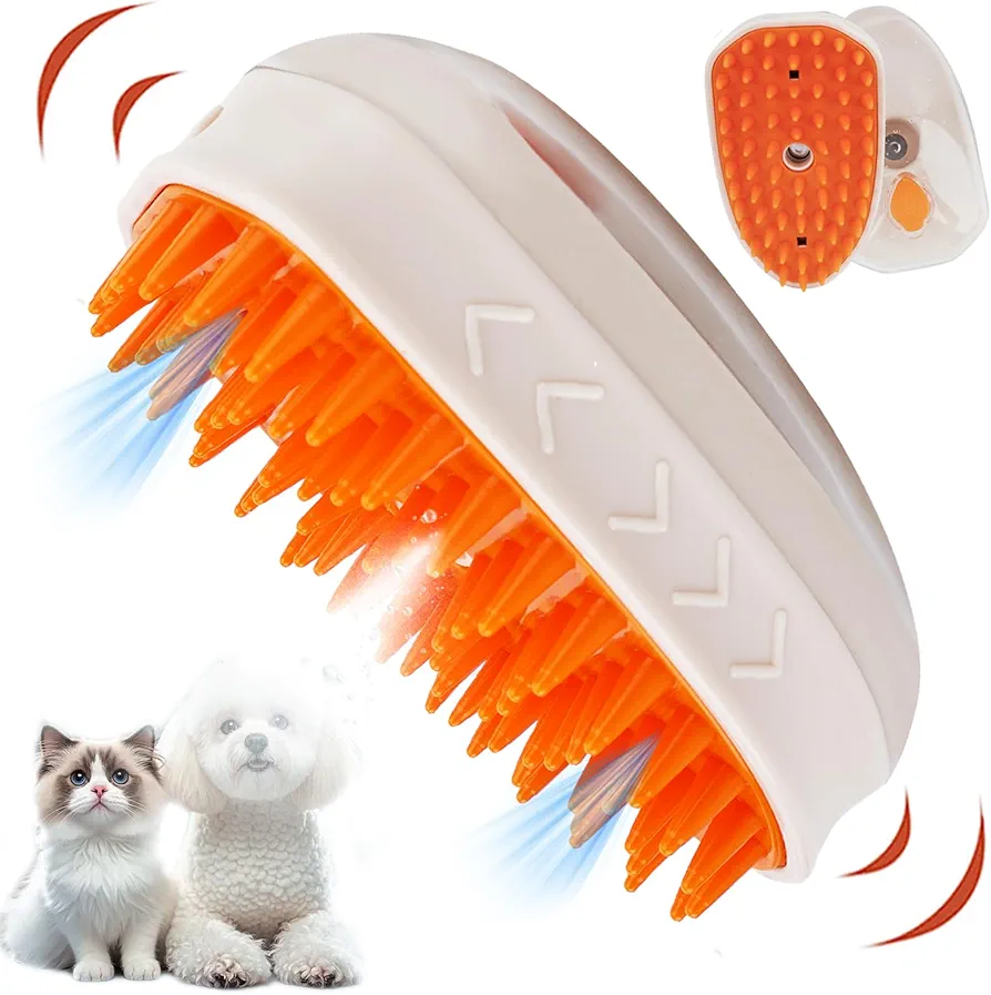 Cepillo de Vapor para Gatos con Luz Azul,Masaje Eléctrico por Vibración, Limpieza y Aseo 4 en 1,Cepillo para Gatos y Perros con Vapor,Eléctrico Cepillo Vapor Gatos (con Vibración)