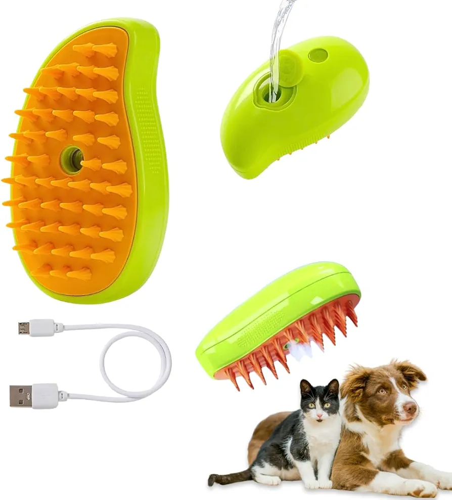 Cepillo De Vapor Para Gatos, Cepillo para Perros, Cepillo De Vapor 3 En 1 Para Gatos, Peine Para Gatos, Cepillo para Gatos, Peine para Perros, Peine Para Quitar El Pelo De Mascotas. (Verde)