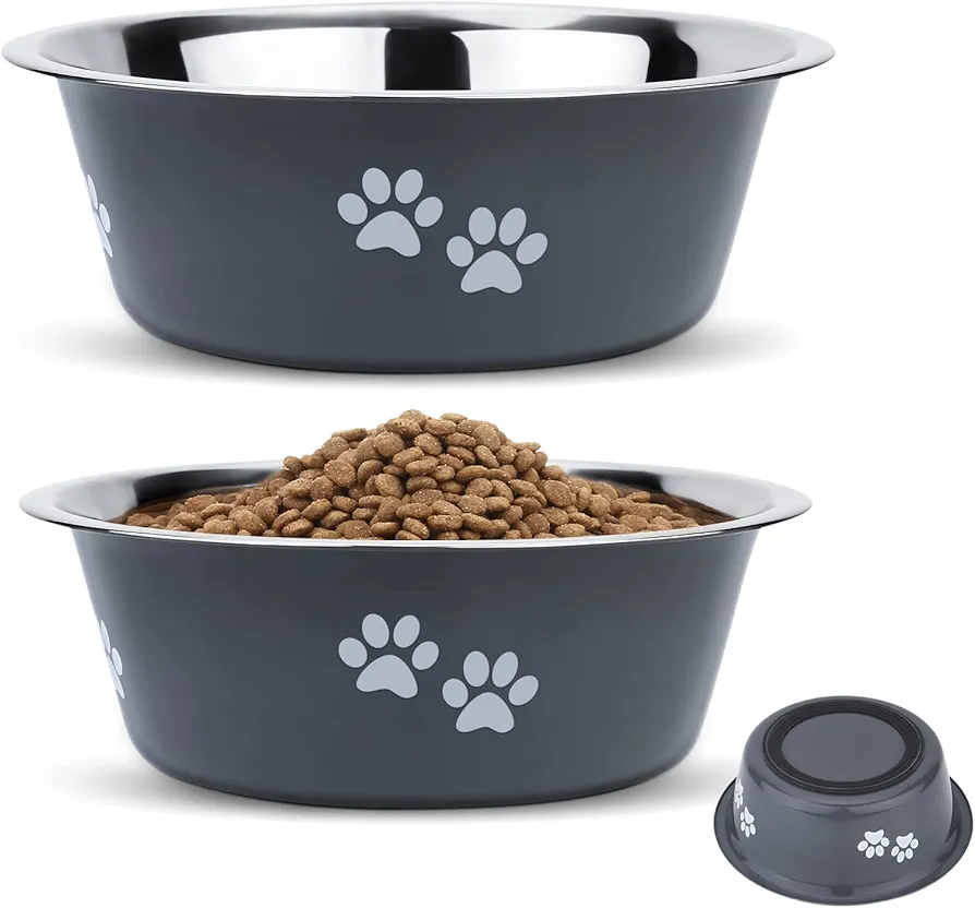 PETTOM Comedero para Perros Gatos 2x860ml Acero Inoxidable Antideslizante Goma Bebedero para Comida Agua Tazon Cuenco para Perro Gato Mascotas Tazón Plato, 2 Unidades