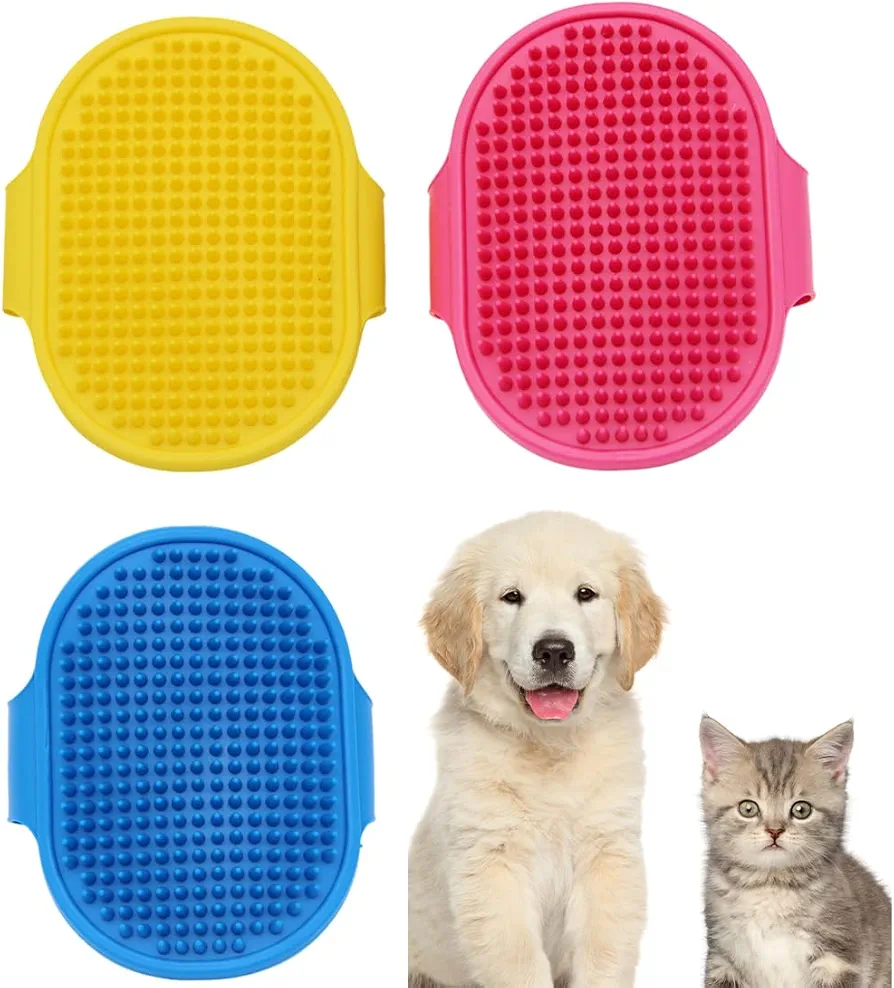 3 Unidades Cepillo de baño para Perros y Gatos, Cepillo de Cuidado de Perros, Cepillo de Baño de Silicona, Cepillo de Masaje para Mascotas, Cepillo de Limpieza con Anillo Ajustable