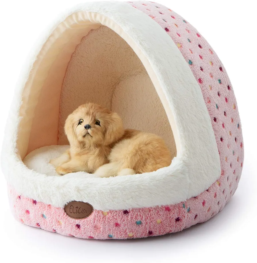 Tofern Perro Cama, Cachorros Camas Perrera con Manta Grueso Forma de Huevo, Puntos de Color, Nido para Mascotas, Lavable (Rosa)