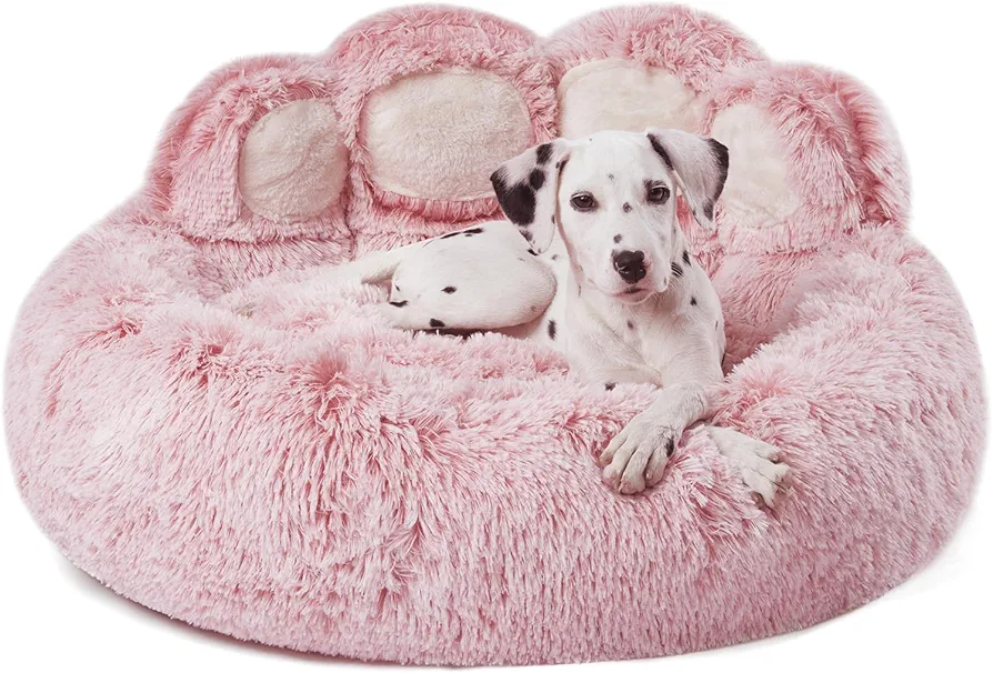 Jiupety Cama Gato Cama Perro, Relajante Cama para Gatos con Forma De Pata, 81 x 81 x 25 cm Cama Perros Medianos, Cama Acogedora para Perros Grandes (XL, Rosa) ﻿