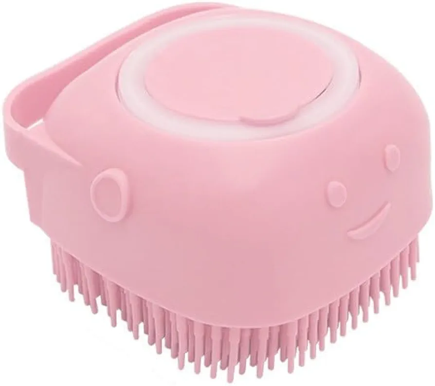 Youery Cepillo de Baño para Perros y Gatos, Cepillo Baño Perro de Silicona, Cepillo Baño Perro con Dispensador de Champú, Cepillo para Mascotas para Limpieza de Perros de Pelo Corto y Largo (Rosa)