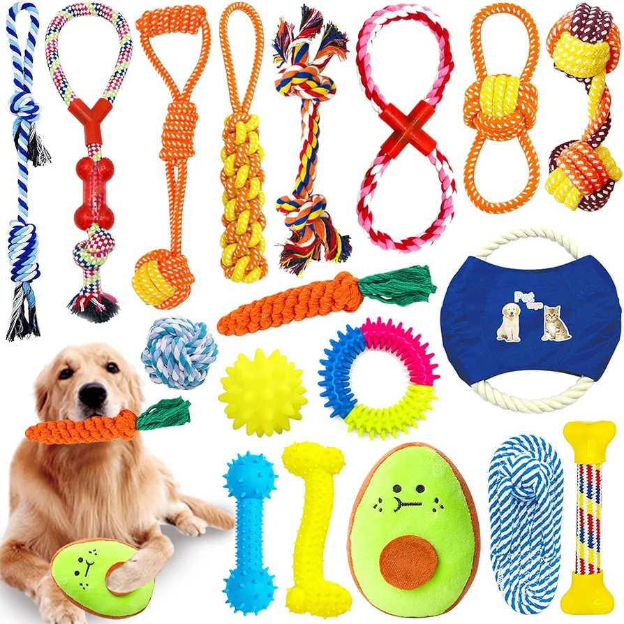 JOTOL 18pcs Juguete para Morder para Perro, Juguete Interactivo,Algodón Cuerda para Cachorros para Limpiar los Dientes Adecuado para Pequeño y Mediano