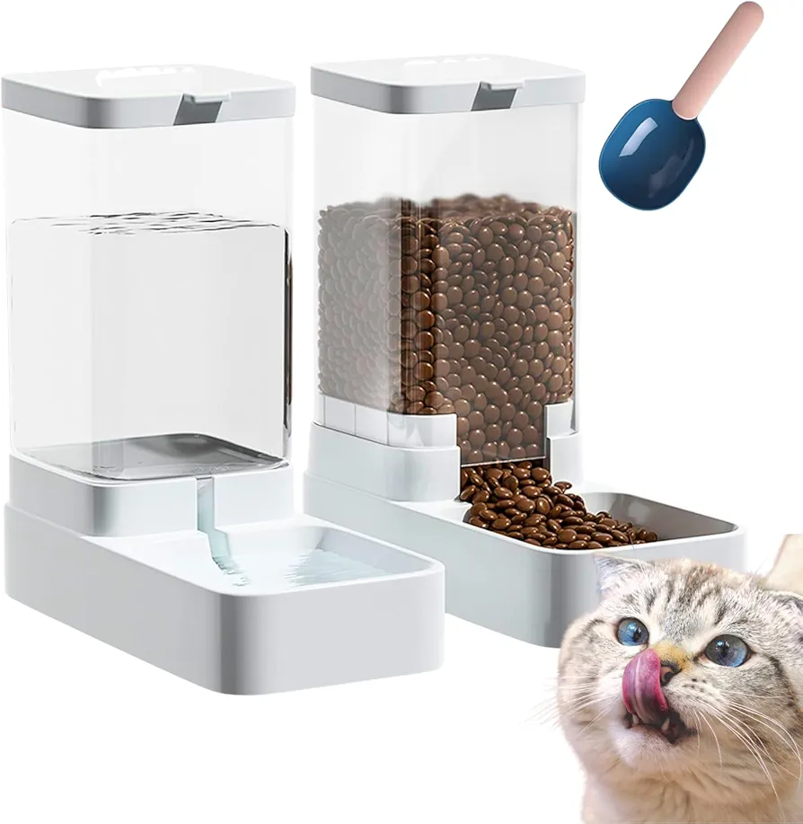 Dispensador Comida Gatos + dispensador Agua Gatos 3,8 L u y Pala para Comida - Comedero Gatos - Bebedero antigoteo - Alimentador automatico Gatos, Perros y Mascotas