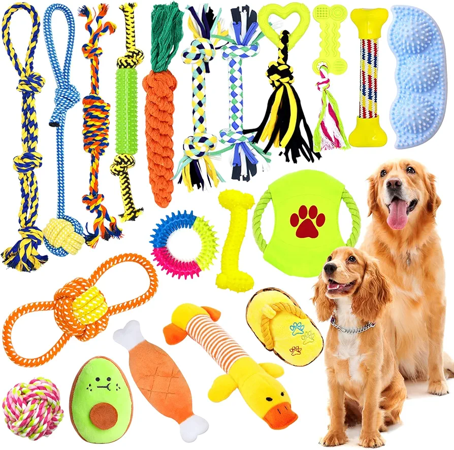 JOTOL Juguetes para Perros,20pcs Juguete para Morder para Perro,100% Algodón Natural Durable Masticable Cuerda,Juguetes Interactivos para Limpiar Los Dientes Adecuado para Pequeño y Mediano