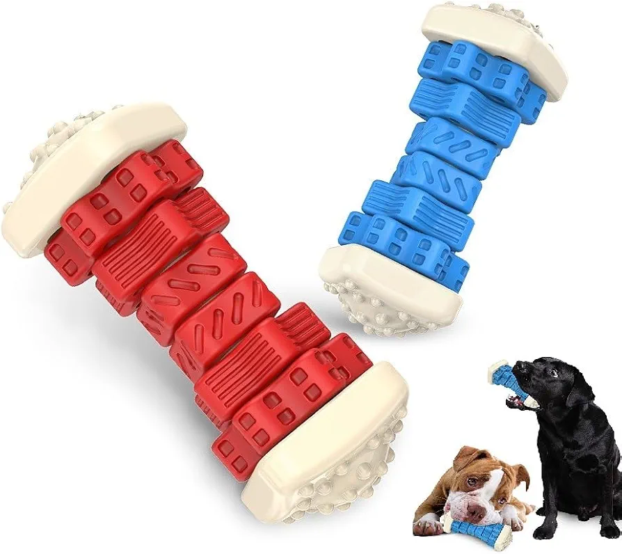 Juguete Para Perros, Hueso De Juguete Para Perros-Resistente y Seguro Para Masticadores Fuertes, Juguete Divertido Masticable Para Perro, Juguete 2 en 1-Limpieza Dental, Antiestrés Perro (Azul)