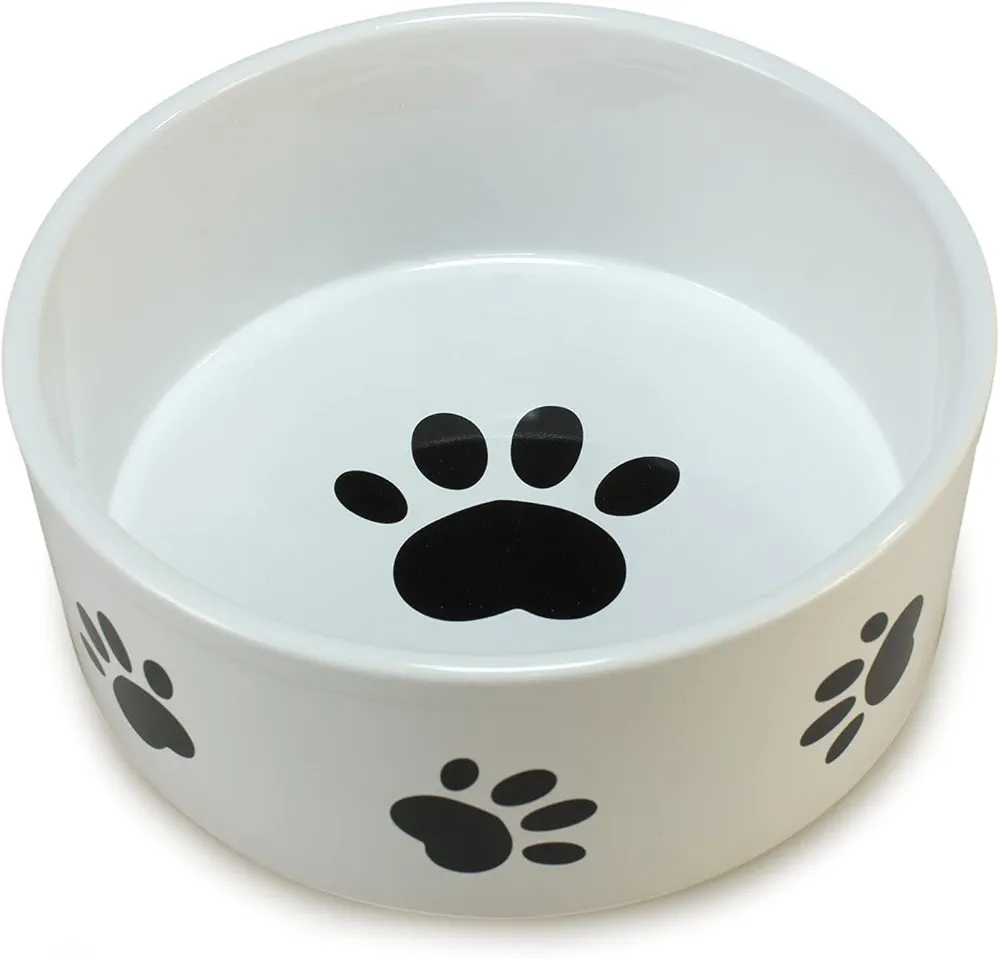 Arquivet Comedero, Bebedero de cerámica para Perro o Gato Estilo Huellas - Recipiente Comida para Mascotas - Plato alimentador de cerámico para Perros y Gatos - Cuenco para Perros y Gatos - 19 cm