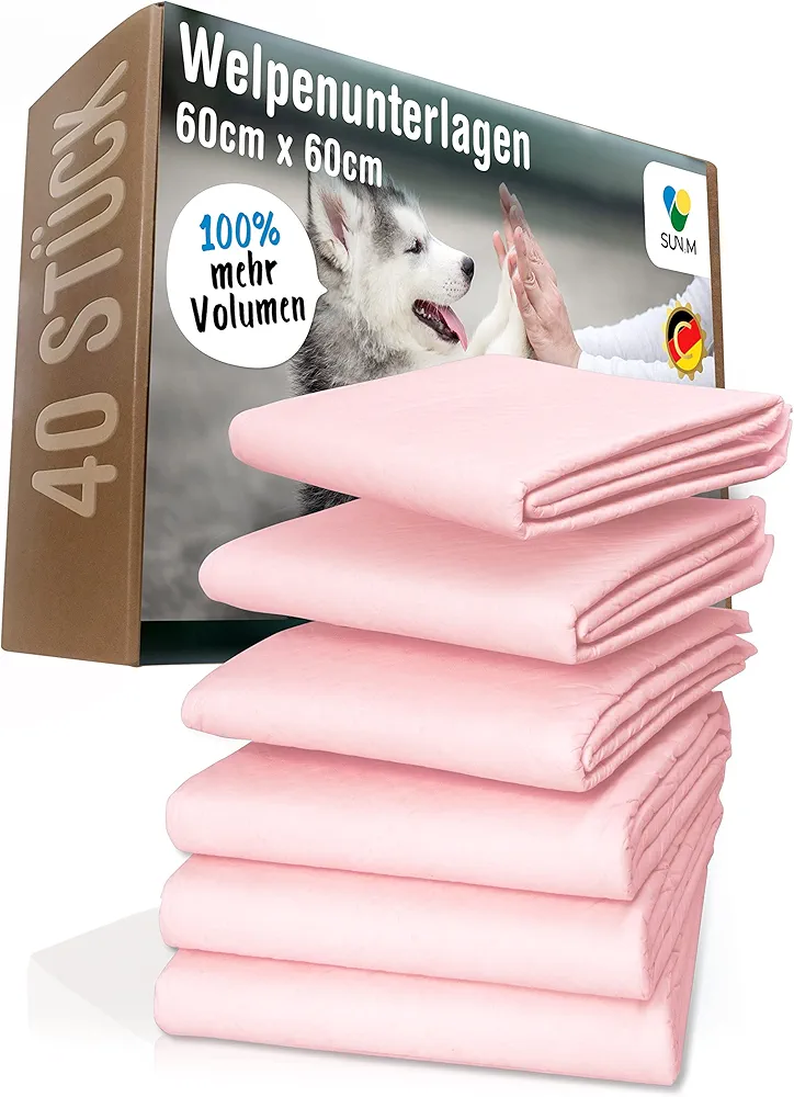 SUN-M® Almohadillas para cachorros de 60x60 cm, súper absorbentes, 40 unidades, extra gruesas, base para cachorros, almohadillas para cachorros, almohadillas de entrenamiento para perros