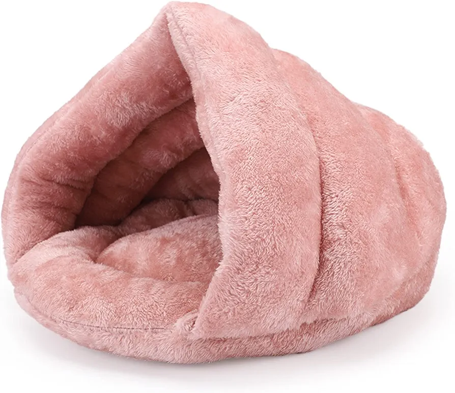 ALLSOPETS Cama Ortopédica para Perros y Gatos Cueva Acogedora en Forma de Triángulo con Base Antideslizante para un Sueño Confortable (Rosa Cereza, M)