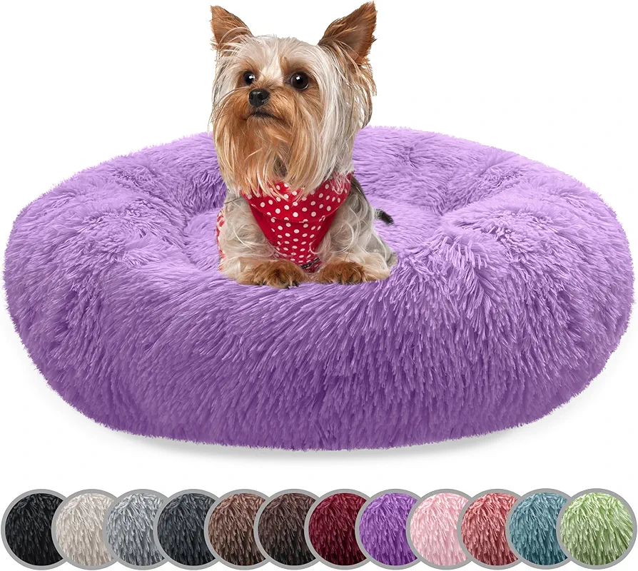 bluzelle Cama Perro para Perros Pequeños & Gatos, 50cm Cojín Redondo Colchon Perro Felpa Suave Sofa Mascotas Cama Gato, Lavable Funda Extraíble Antideslizante, Color:Morado