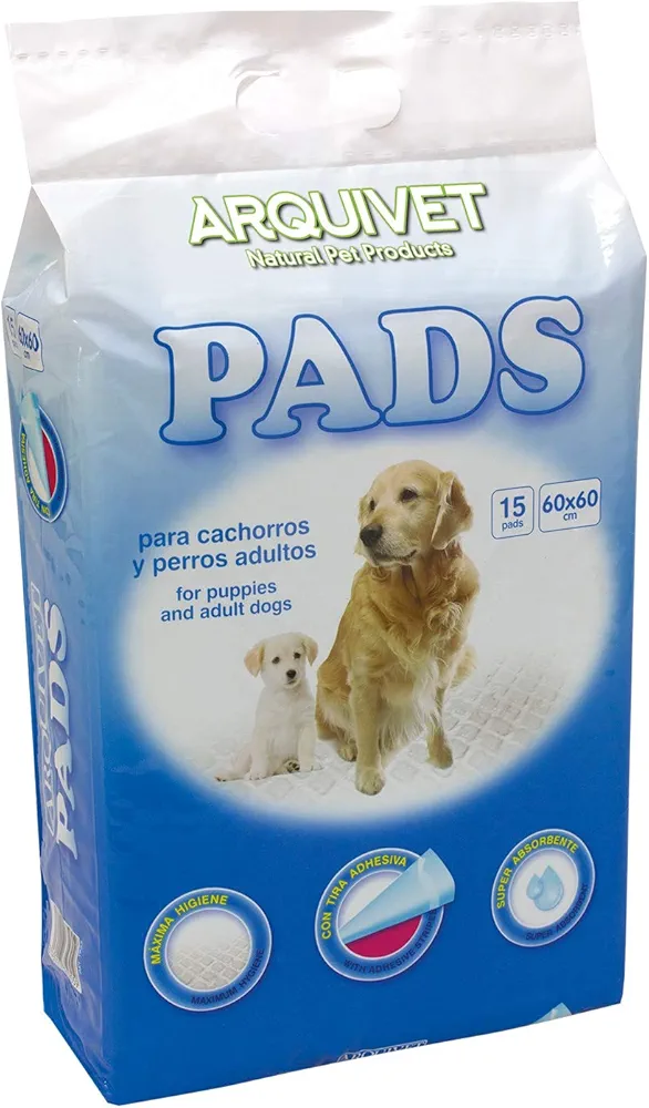 Arquivet Pads para Perros súper absorbentes - Empapadores higiénicos educativos para Perros - Empapadores Desechables - Alfombrilla higiénica para Perros - Medianos (15 Unidades)- 60 x 60 cm