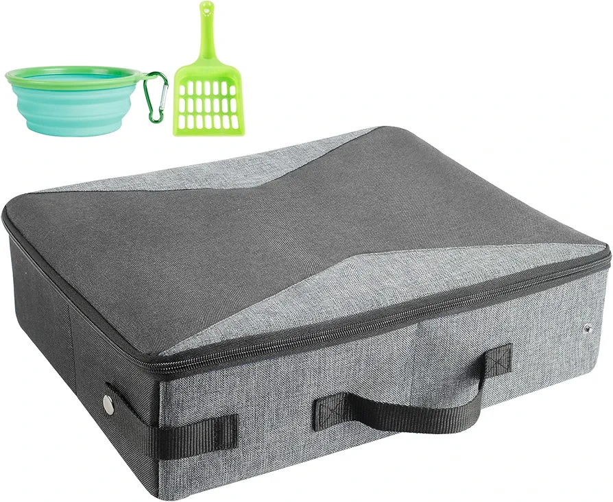 HiCaptain Caja de Arena para Gatos Plegable para Viajes, arenero de Viaje con Tapa y asa, estándar, Fácil de Limpiar y Transportar Cat Litter Box (M, Negro/Gris)