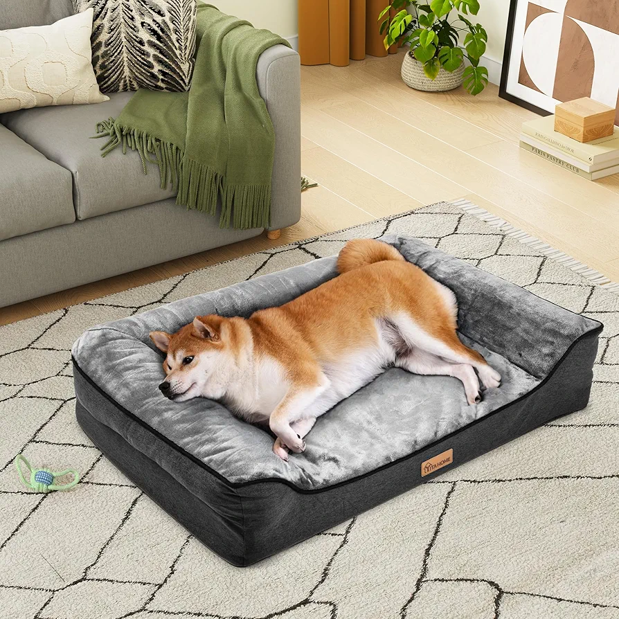 YITAHOME Cama Perro Medianos,Colchon Perro Impermeable Lavable con Espuma Viscoelástica, Sofá Perro Ortopedica Desmontable, Gris,89x63x18cm