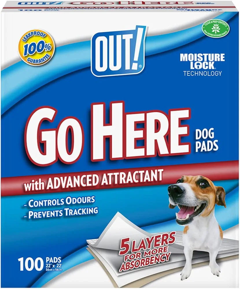 OUT! Go Here Almohadillas absorbentes para mascotas y cachorros | 100 almohadillas