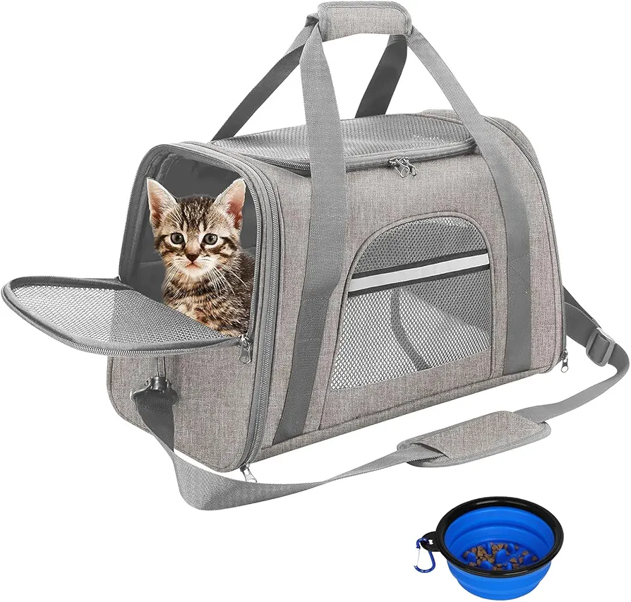 SHJOEE Transportín Perro Gato Bolsa de Transporte Transpirable para Mascotas Transporte para Gatos Plegable Pet Carrier Bolso de Hombro Acolchado Suave Viaje Avion Tren o Auto por Pequeños Mascota