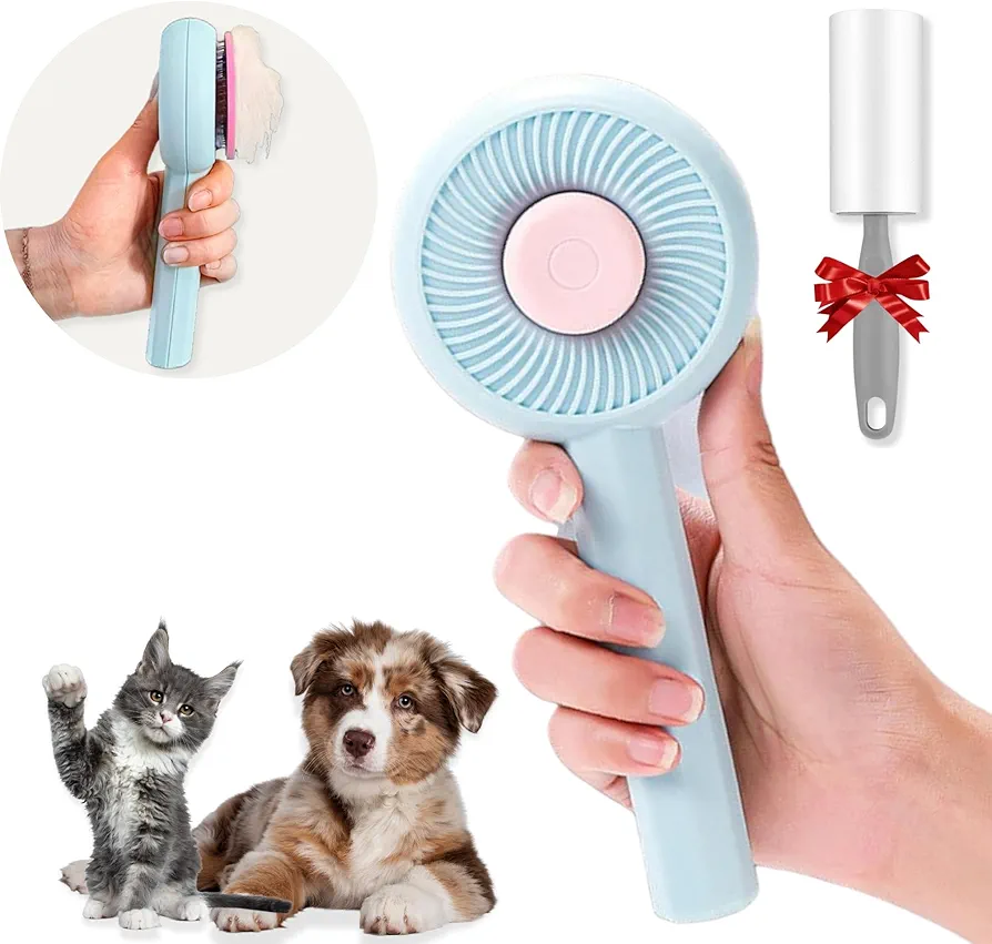 Cepillo Para Gatos y Perros Pelo Corto y Pelo Largo, Peine Para Gatos, Peine Para Perros + Rodillo Quitapelusas Para Mascotas, Pet brush, Autolimpiante, Peine Para Conejos,Cepillo Quitapelos Mascotas