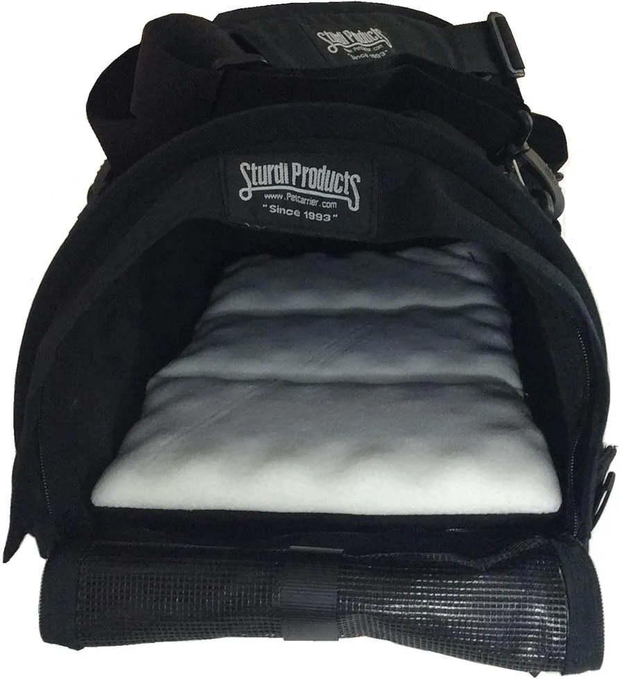 SturdiBag - Transportador de Viaje para Mascotas pequeñas: Altura Flexible para Gatos y Perros, Lados Suaves con Clips de Seguridad y Correas para cinturón de Seguridad, Negro, 18 x 10 x 10 Pulgadas