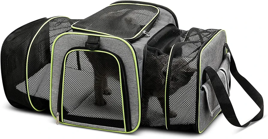 ALLSOPETS Transportín Gato Perro Extensible, Bolsa de Transporte para Mascotas Plegable Transpirable con Colchón Suave para Coche Avión Viaje Tren Gris