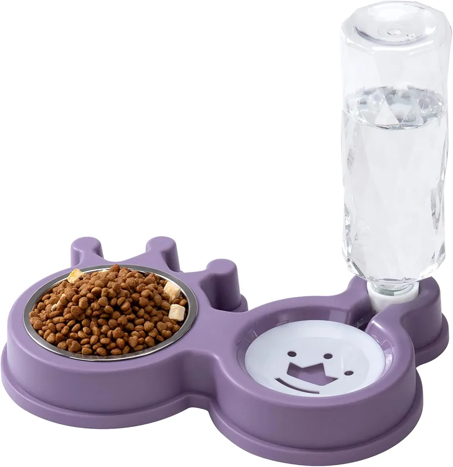 ZLLkeji Cuenco para Gatos 2 En 1 Cuenco Doble para Perro y Gato Cuenco Elevado De Acero Inoxidable Comedero Gato y Bebederos para Gatos para Gatos y Perros Pequeños Violeta 27 * 18,5 * 4 cm