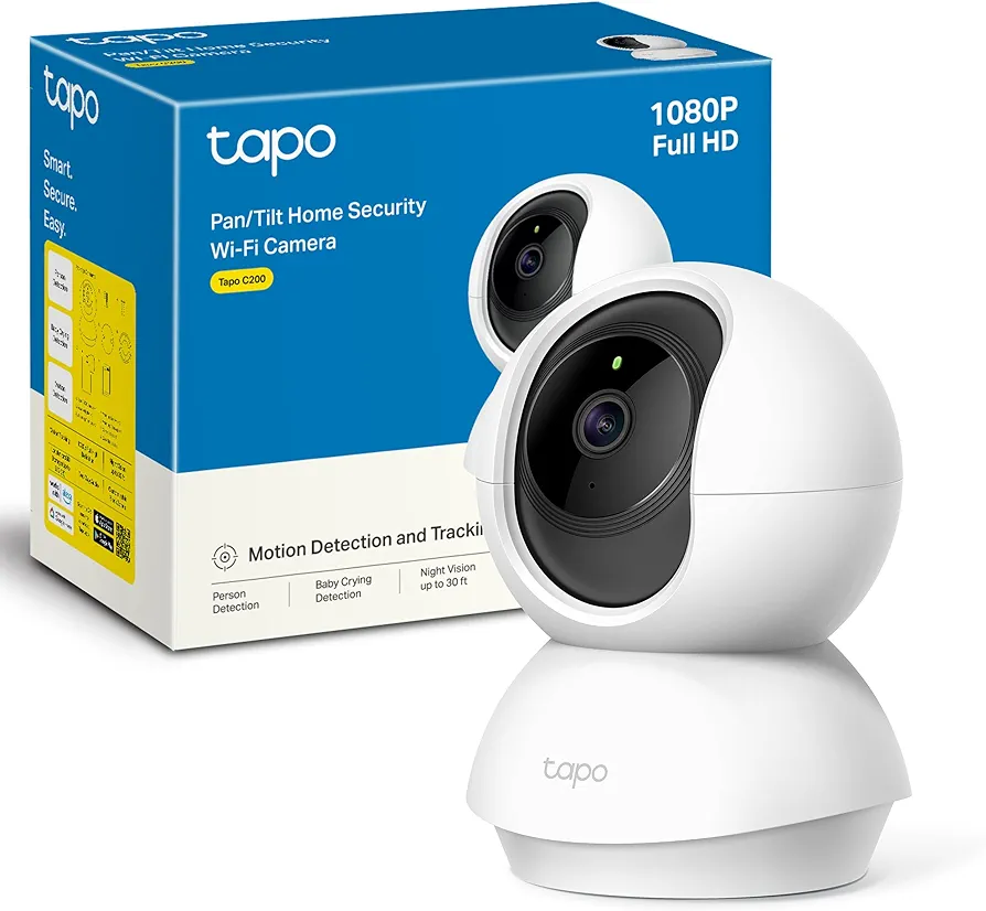 TP-Link TAPO C200 - Cámara IP WiFi 360° Cámara de Vigilancia FHD 1080p,Visión nocturna, Notificaciones en tiempo real, Admite tarjeta SD,Detección de movimiento,Control Remoto,Compatible con Alexa