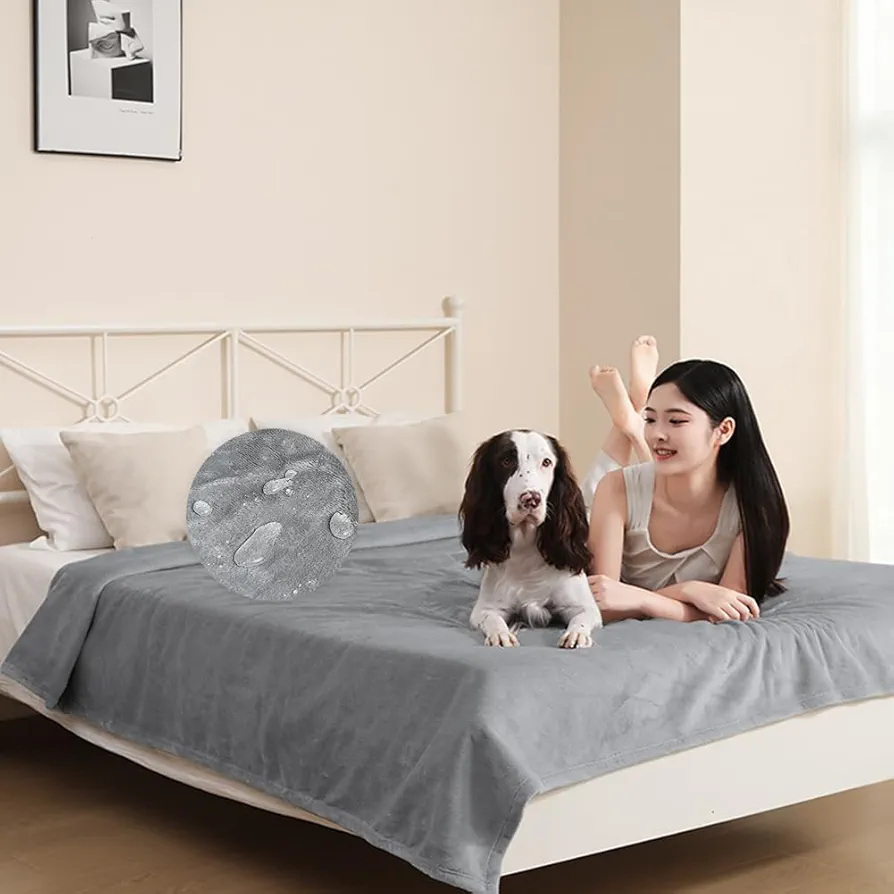 DUJUIKE Manta de cama impermeable, manta de franela impermeable para perros, adecuada para protección de muebles de sofá cama, manta multifuncional suave y cómoda de doble cara (202x232cm, gris claro)