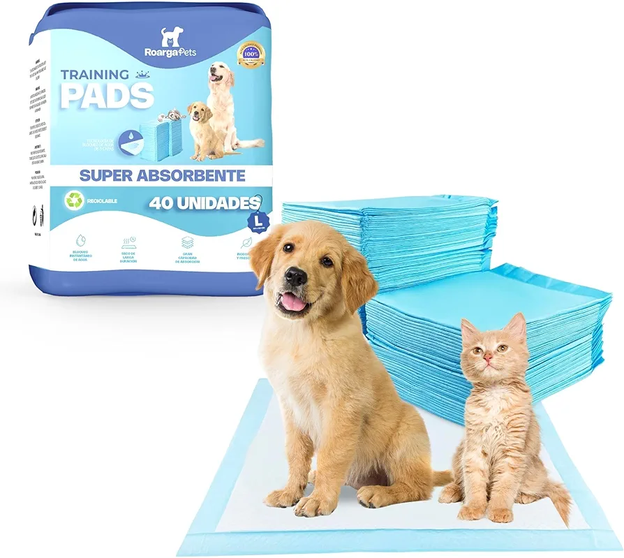 ROARGA PETS Empapadores Perros 60x60cm 40U Protector Almohadillas Perros Empapadores Desechables Atrayente de Micciones Perros 60x60 Empapadores Perros pequeños Almohadillas Perro Super ECONÓMICO