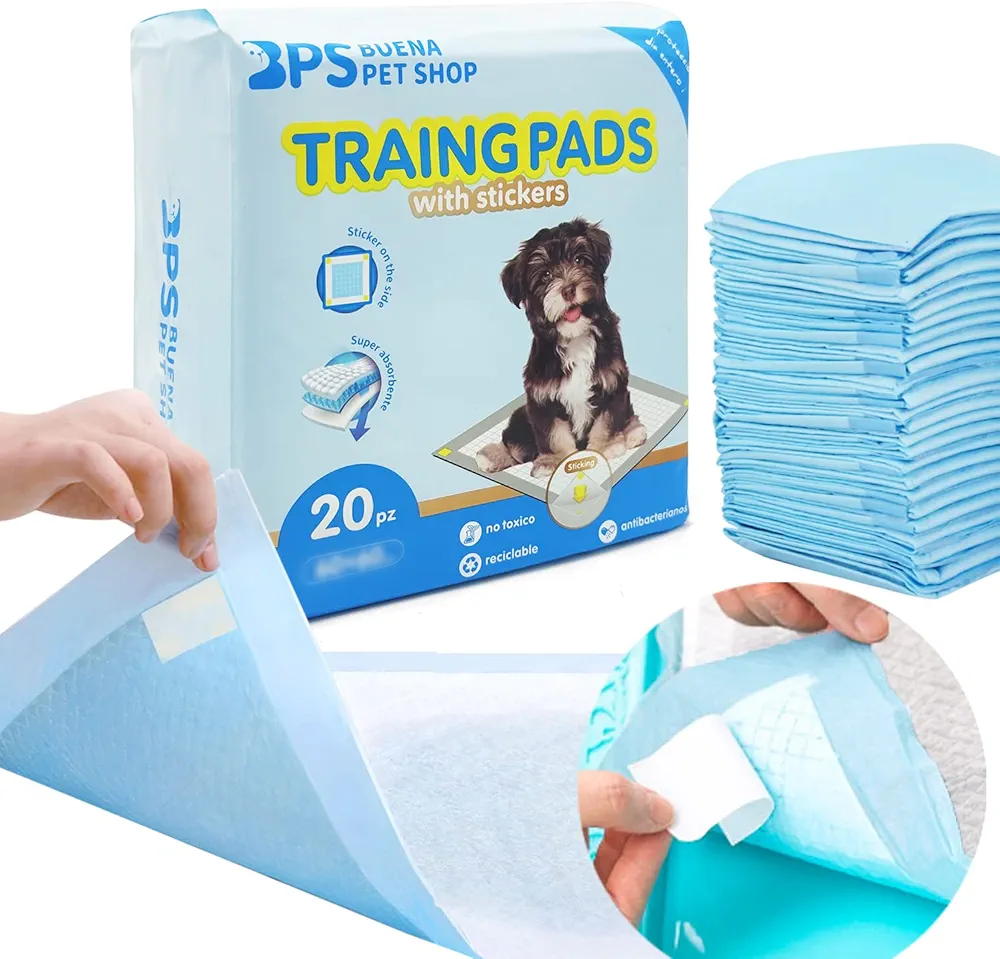 BPS 20x Empapadores Perros Gatos Alfombrilla con Pegatina Higiénica de Entrenamiento para Mascotas Ultra Absorbente Tamño M/L (20 Pcs 60x60 cm) BPS-2172