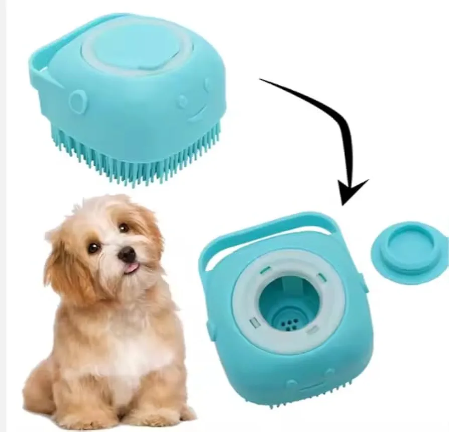 "Cepillo de Baño para Mascotas - Masajeador con Depósito de Champú, Resistente y Fácil de Limpiar - Ideal para Pieles Sensibles y Todos los Tipos de Mascotas" (azul)